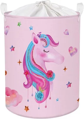 Productafbeelding van Schattige Eenhoorn Wasmand - Opvouwbaar en Waterdicht - Roze - Met Trekkoord - Kinderspeelgoed Opbergmand - 36 * 45 cm - 45L