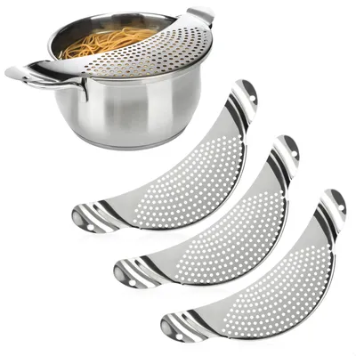 Productafbeelding van com-four® 3-delig afgiet hulpstuk voor kookpannen - Panzeef in halvemaanvorm - Afdruiprek