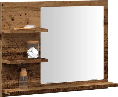 Produktbild von "2026 Promotion" Badspiegel mit Ablagen Altholz-Optik 60x10,5x45 cm - Badezimmer CC31650