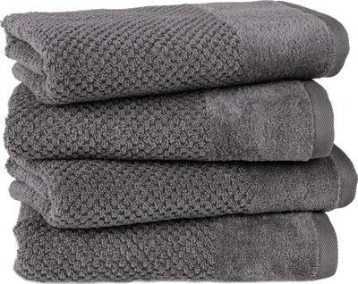Produktbild von Pure Label 4-TLG Handtücher Set mit Aufhängeschlaufen aus Baumwolle, saugstark und weich | 4er Pack Handtücher 50x100 cm aus Baumwolle, Anthrazit