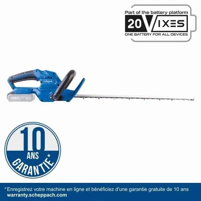 Immagine prodotto di Tagliasiepi a batteria Scheppach C-HT570-X SET, lunghezza di taglio 51 cm, batteria da 20 V 2,0 Ah, caricabatteria incluso, lame tagliate al laser