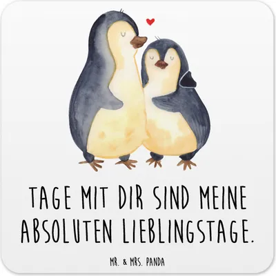 Produktbild von Mr. & Mrs. Panda Tischuntersetzer Pinguin umarmen 15er Set - Weiß - Geschenk, Umarmung, Hochzeitstag, Hochzeit, Untersetzer Tassen, für Gläser, Liebe, Glas-Untersetzer