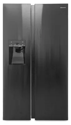 Produktbild von Hisense Freistehend Side-by-Side-Kühlschrank, Schwarz, 566 l, Freistehend, Amerikanische Tür, Schwarz, Edelstahl, 2 Tür(en), Tür-zu-Tür, Berührung