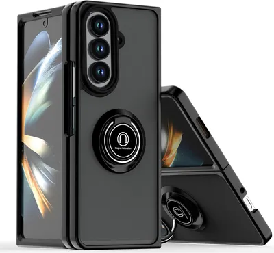 Image de Étui pour Samsung Galaxy Z Fold 7 étui TPU translucide mat avec porte-anneau et support Noir