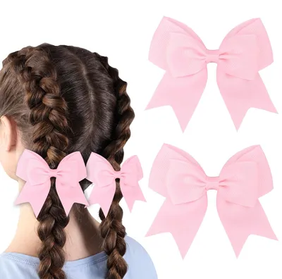 Produktbild von 2-teiliges Haarschleifen-Set, Haarschleifen für Mädchen, französische Haarschleifen für Damen, große Satin-Haarschleife, Seidenhaarspange, rosa Haarschleife für Damen und Mädchen