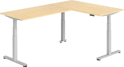 Produktbild von bümö Eckschreibtisch elektrisch höhenverstellbar L-Form - Nachbildung Ahorn, Gestell: Silber, Größe: Eckschreibtisch 160 x 240 cm