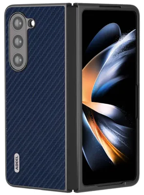 Image de Coque de protection pour Samsung Galaxy Z Fold5 5G, texture carbone, bleu foncé