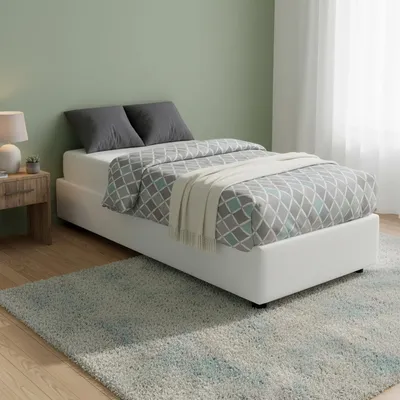 Produktbild von Einzelbett Dzovk, Containerbett mit Kunstlederbezug, 100% Italy, Frontöffnung, inklusive Matratze Cm 90x200, Weiß