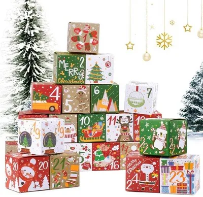 Zdjęcie produktu dla Kalendarz adwentowy do samodzielnego wypełnienia - 24 sztuki - Pudełka na prezenty - Karton - 7 x 7 x 7 cm - Kalendarz świąteczny dla dzieci