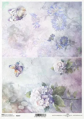 Produktbild von ITD Reispapier Decoupage Bastelpapier Serviettentechnik-R2257 Schmetterlingsblüten