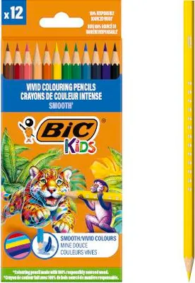 Image de Bic Kids Smooth Eco crayons de bois pour enfants, boîte de 12 couleurs