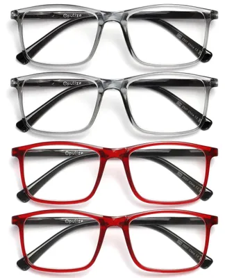 Produktbild von OPULIZE Ink Lessebrille 4er Pack Groß Rechteckig Rahmen Federscharniere Kratzfest Grau Rot Herren Damen RRRR4-77ZZ +1.00