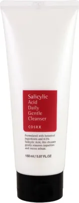A white tube of COSRX Salicylic Acid Daily Gentle Cleanser with a red label.
