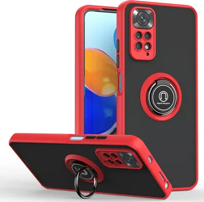 Produktbild von Redmi Note 11 Pro Hülle, Ring Halter Ständer Matte Transluzent TPU Rahmen Stoßfest Schutzhülle für Xiaomi Redmi Note 11 Pro 5G / 4G Rot