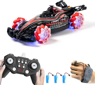 Obrázek produktu pro Dálkově ovládané kaskadérské auto, otočné o 360°ã, stříkací driftovací auto na husím krku se světly a zvukem, 3 baterie, dobíjecí elektrická hračka pro děti, chlapce a dívky, červená barva