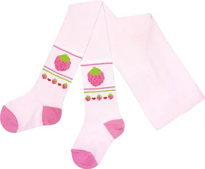 Produktbild von Kinderstrumpfhosen für Mädchen aus Baumwolle Große Erdbeere Rosa Größe 98-104