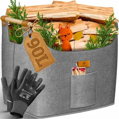 Produktbild von KESSER® Brennholzkorb aus extra dicker Filz Kaminholzkorb faltbar mit verstärkten Holzgriffen Aufbewahrungskorb für Holz 60L, Grau