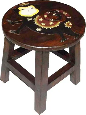 Produktbild von Holzhocker Kinderhocker Hocker Sitzhocker Fußbank Massivholz Schemel Stuhl mit Tiermotiv Deko braun, Affe