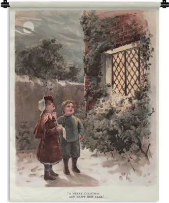 Produktbild von MuchoWow® Wandteppich Wandbehang Porträt Weihnachten - Winter - Vintage 120x160 cm Tapisserie Dekoration Wandtuch - Wohnzimmer - Moderne