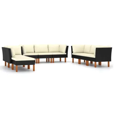 Produktbild von vidaXL 9-tlg. Garten-Lounge-Set mit Kissen Poly Rattan Schwarz
