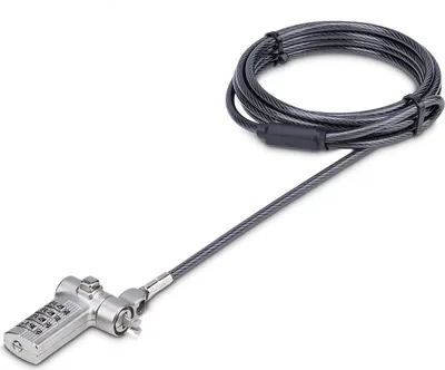 Image de StarTech.com Câble Antivol pour Ordinateur Portable de 2m - Câble de Sécurité pour PC Portable, Compatible avec Noble Wedge®/Nano/K-Slot - Câble de Verrouillage avec Serrure à Combinaison sans Clé, Câble Anti-Vol