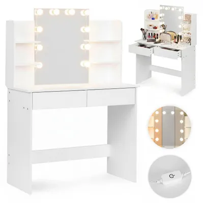 Immagine prodotto di Ampia toeletta con specchio e illuminazione a LED a 3 colori, ripiani e cassetti ModernHome