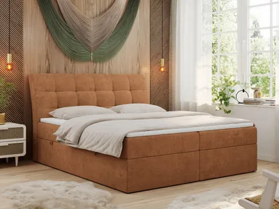 Produktbild von Boxspringbett 160x200 mit Matratze, Bett mit Multipocket - Matratze H3 und Topper, Polsterbett 160x200 mit Bettkasten und Kopfteil, DIEGOS - 160x200 - Orange - Struktur - H3