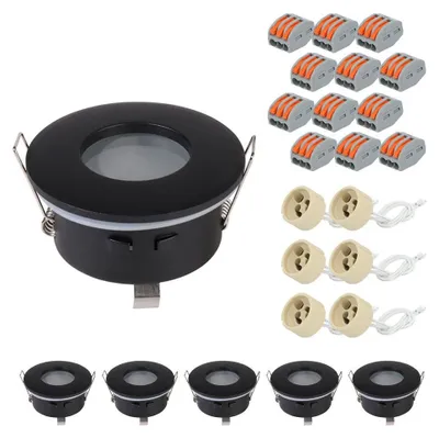 Image de HOFTRONIC - Lot de 6 spots LED encastrables 83mm GU10 IP44 Noir Rond