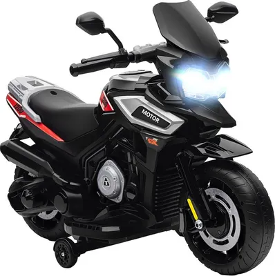 Immagine prodotto di Fortuna Lai Moto elettrica per bambini dai 18 ai 36 mesi, veicolo con sedile, ruote ausiliarie, luci, musica, plastica, acciaio, nero