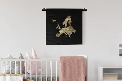 Produktbild von MuchoWow® Wandteppich Wandbehang Europa Karte - Gold - Schwarz 60x60 cm Tapisserie Dekoration Wandtuch - Dekorationen - Wand Decke