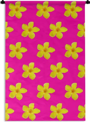 Produktbild von MuchoWow® Wandteppich Wandbehang Blumen - Gelb - Muster 90x135 cm Tapisserie Dekoration Wandtuch - Baumwolle - Wandskulptur
