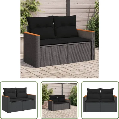 Image de The Living Store Canapé de jardin avec coussins 2 places noir Poly rotin