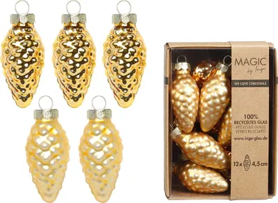 Produktbild von Inge‘s Christmas Decor 12004P045, Weihnachtsbaumschmuck, Glas, Gold, 45 mm, 12 Stück(e)