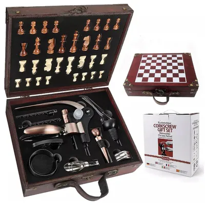 Immagine prodotto di Solidchoice - Set di accessori per il vino con cavatappi e valigetta in legno - 9 pezzi