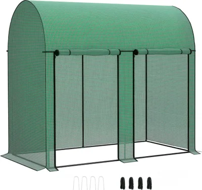 Image de Outsunny Serre de jardin PE, serre de balcon, bâche renforcée 140 g/m², châssis en acier, 2 portes zippées enroulables, pour légumes plantes fleurs, intérieur et extérieur, 200 x 100 x 178 cm, vert