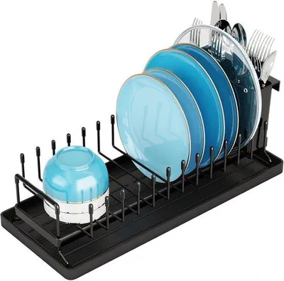 Produktbild von Küchenabtropftuch für die Arbeitsplatte, 16,5 x 6,7 Zoll Besteckabtropftuch, geeignet für Teller, Tassen und Töpfe (schwarz).