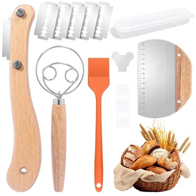 Bäckermesserset 4-teilig, Brotmesser, Teigschaber, Backpinsel, Holzgriff