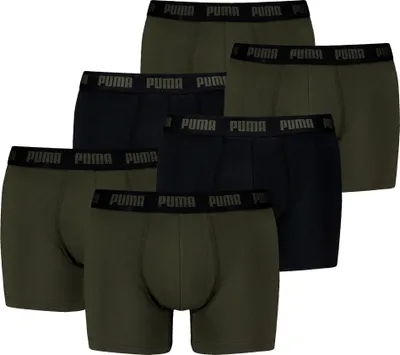 Produktbild von PUMA Herren Boxershorts, 6er Pack - Everyday Boxers 6P, Baumwolle Stretch, einfarbig Schwarz/Grün XL