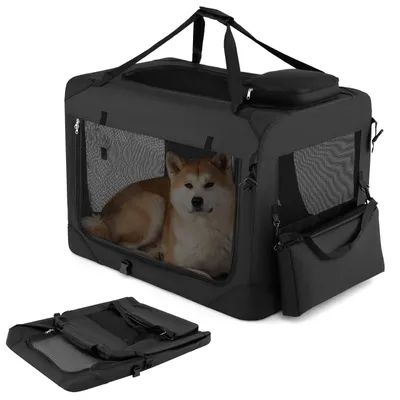 Immagine prodotto di Trasportino pieghevole per cani COSTWAY, 83,5 x 58 x 58 cm, con borsa da trasporto, finestre a rete, 3 porte, imbottitura rimovibile, maniglie per il trasporto e 2 tasche. Trasportino portatile per cani