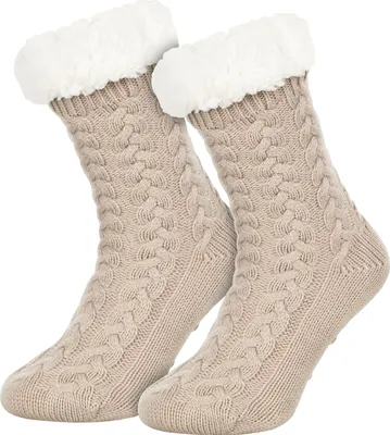 Produktbild von Tobeni 1 Paar Damen Kuschelsocken mit Anti-Rutsch-Sohle - Hausschuh-Socken, Farbe:Beige, Grösse:One Size