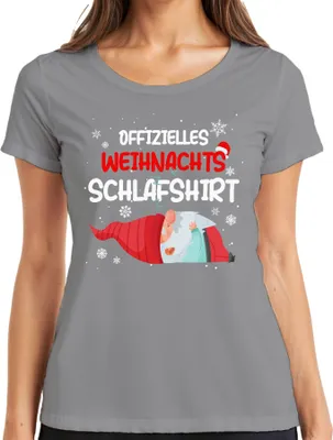 Produktbild von Offizielles Weihnachts-Schlafshirt Gnom Wichtel - Weihnachten Xmas Christmas Damen T-Shirt, Grau, XL