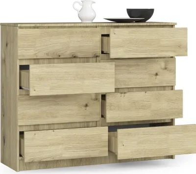 Image de BDW, Commode avec 8 tiroirs, 120x99x40 cm, beaucoup d'espace de rangement, chêne Artisan