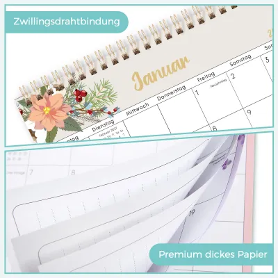 Image de Calendrier de bureau 2026, format A5, aperçu mensuel, couleur rose, pour le bureau