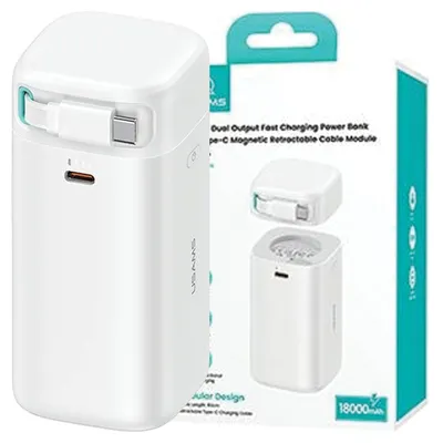 Obrázek produktu pro Powerbanka Usams Se Zatahovacím Usb-C Zatahovacím Kabelem 18000 Mah Pd45W Fast Charge Xmf Series Bílá/Bílá 20Kcd21602 (Us-Cd216), Obrázek vytvořený pomocí AI