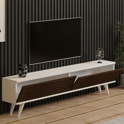 Image de Trepuzzi - Meuble TV, 160x25x40h cm Marron Noyer, 2 Portes