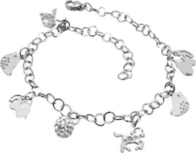 Immagine prodotto di Bracciale con charm animali e palla di ferodo in acciaio inossidabile argento da donna
