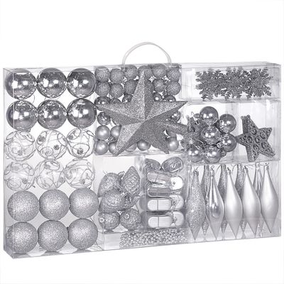 DEUBA® Weihnachstkugeln 102tlg Ø 3-6cm Kunststoff matt glänzend Christbaumkugeln Christbaumschmuck Anhänger Weihnachtsbaumkugeln Weihnachtsdeko Silber