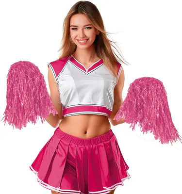 Produktbild von Sportlicher Karnevalstaumel Cheerleader Pom Poms Kostüm Zubehӧr Erwachsene Rhythmus Sportevent, Farbe: Pink