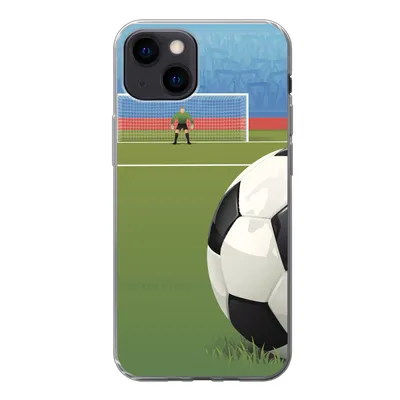 Produktbild von MuchoWow® Handyhülle Schutzhülle Hülle für iPhone 13 mini Eine Illustration eines Fußballs auf dem Feld im Stadion - Jungen - Mädchen - Kinder Silikon Softcase Handy Hülle - Softcase