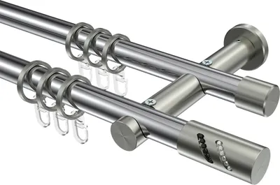 Produktbild von Interdeco Gardinenstange / Vorhangstange Chrom / Edelstahl-Optik, Typ Platon Zoena (Glitzerzylinder), 20 mm Ø 2-läufig, 280 cm